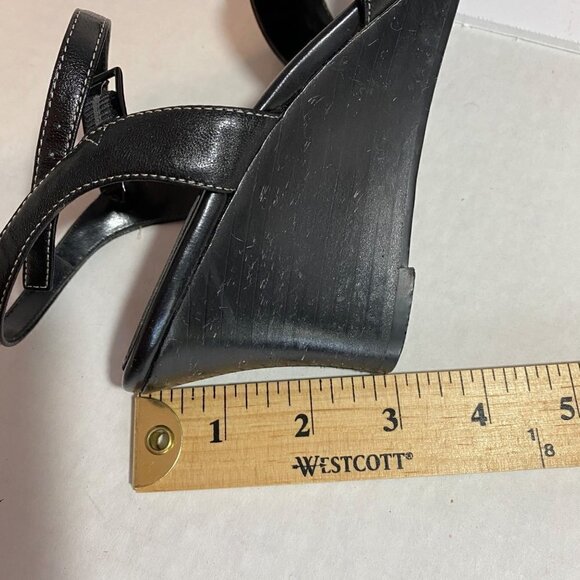 Nicole Black Leather Wedge Heel Sandal Size 7 1/2 - Picture 6 of 8